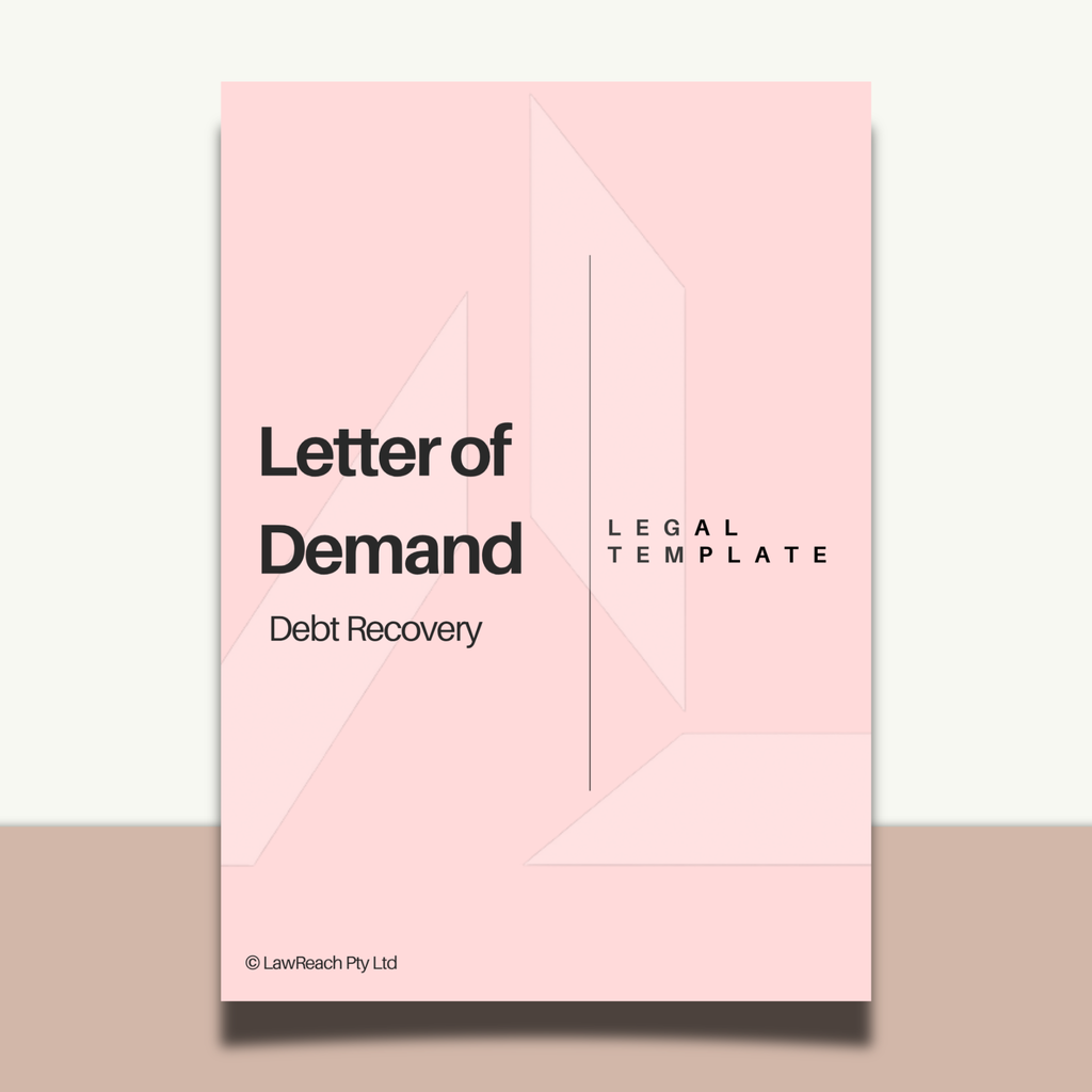 Pink envelope with 'Letter of Demand' and 'Legal Template' text on a white background