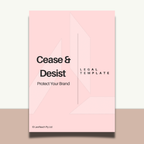 Pink 'Cease & Desist' legal template with text on a white background