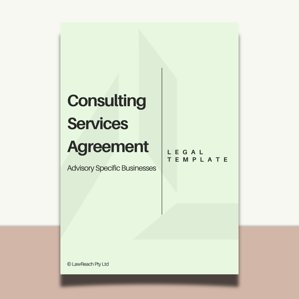 Legal document template for consulting services agreement on a light green background