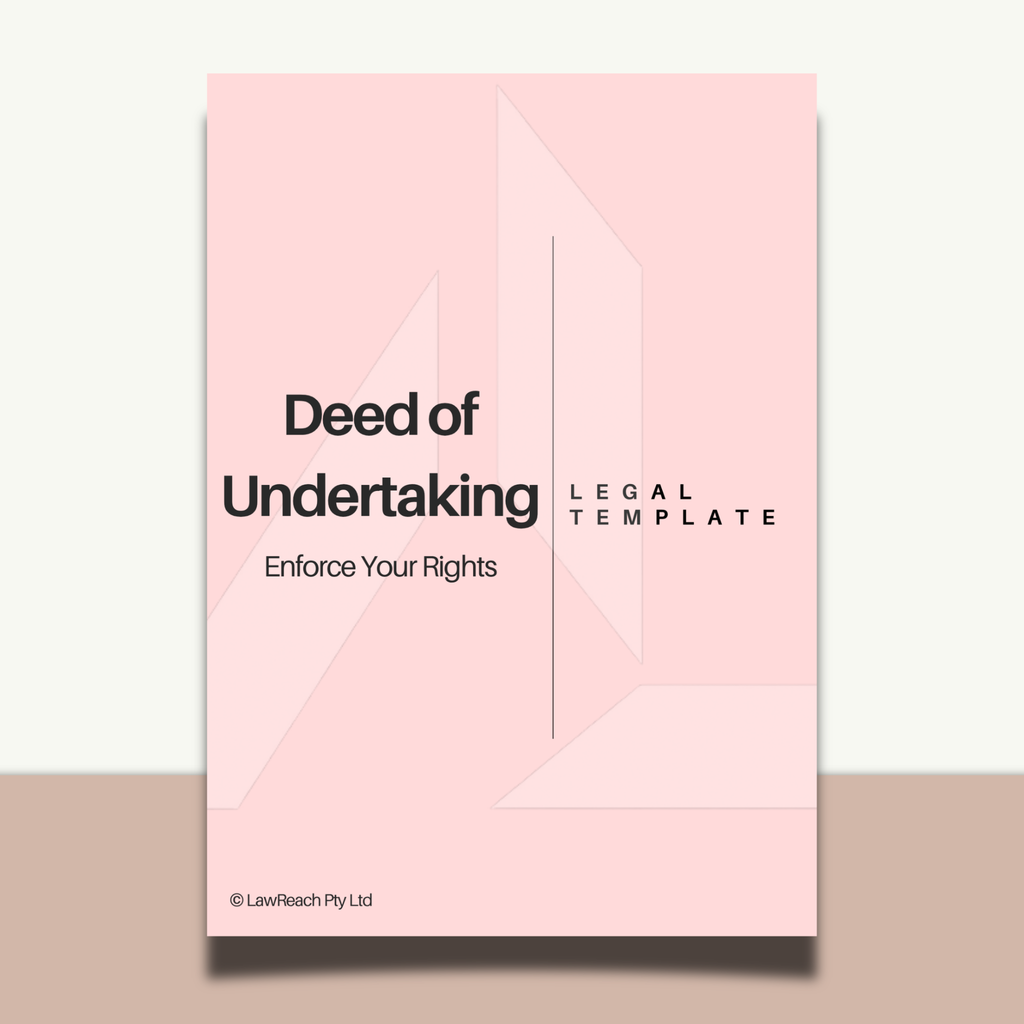 Pink cover of a 'Deed of Undertaking Legal Template' with text on a white background